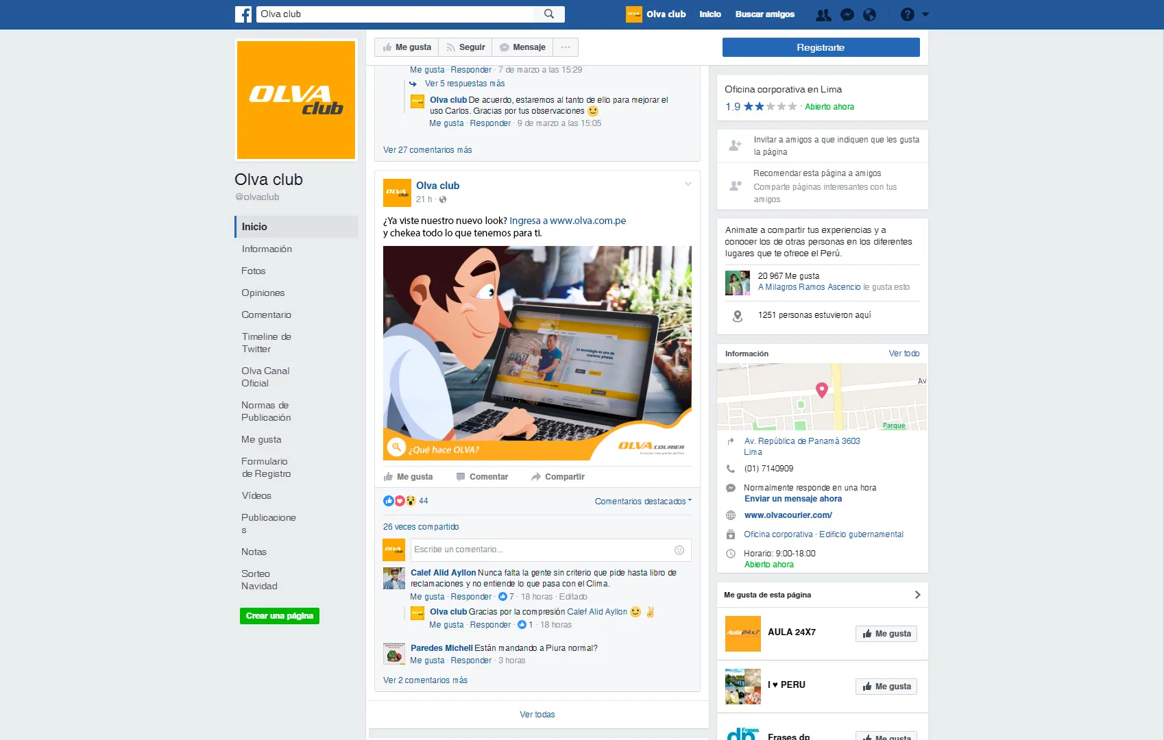 Contenido ilustrado para Facebook de Olva Courier creado por Brandteam como parte de su estrategia de marketing digital